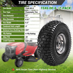 (2 Pack)  15x6.00-6nhs Lawn Mower Tires and Wheel Assembly, Replacement Riding Lawn Mower Front Tires, Compatible with    Lawn Mowers, 3/4" Bushings, 3" Centered Hub