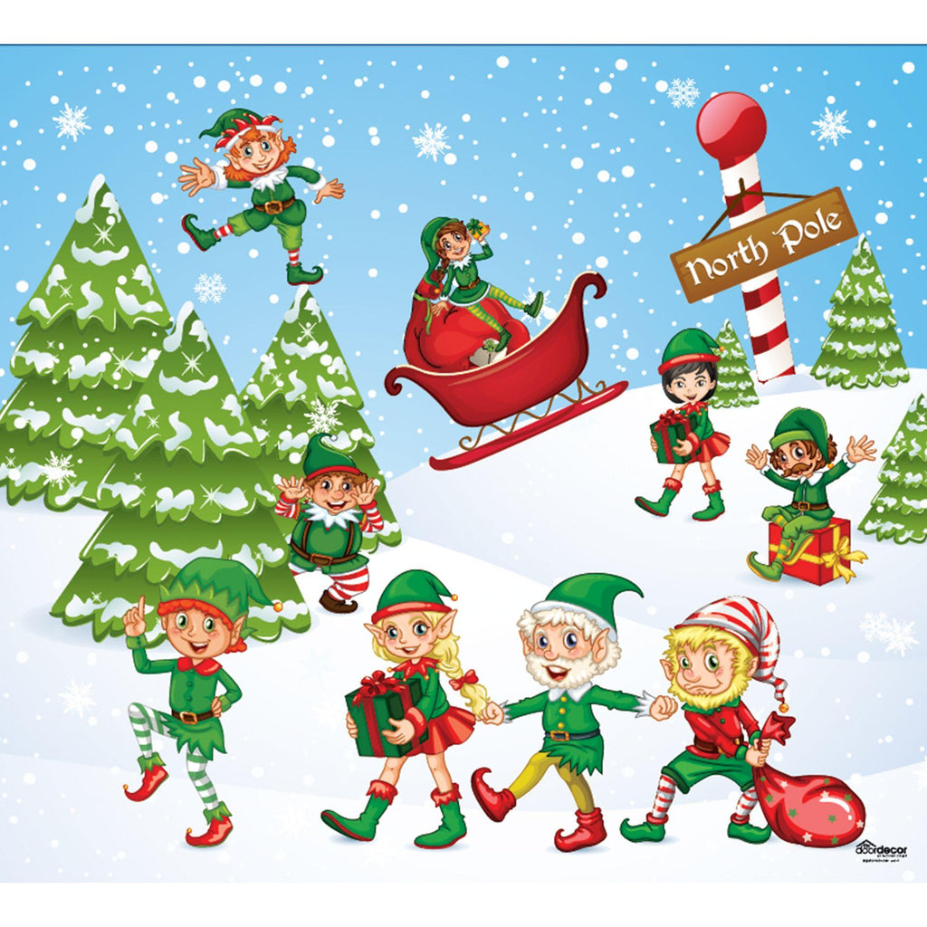 7' x 8' Red and Green "North Pole" Single Car Garage Door Banner