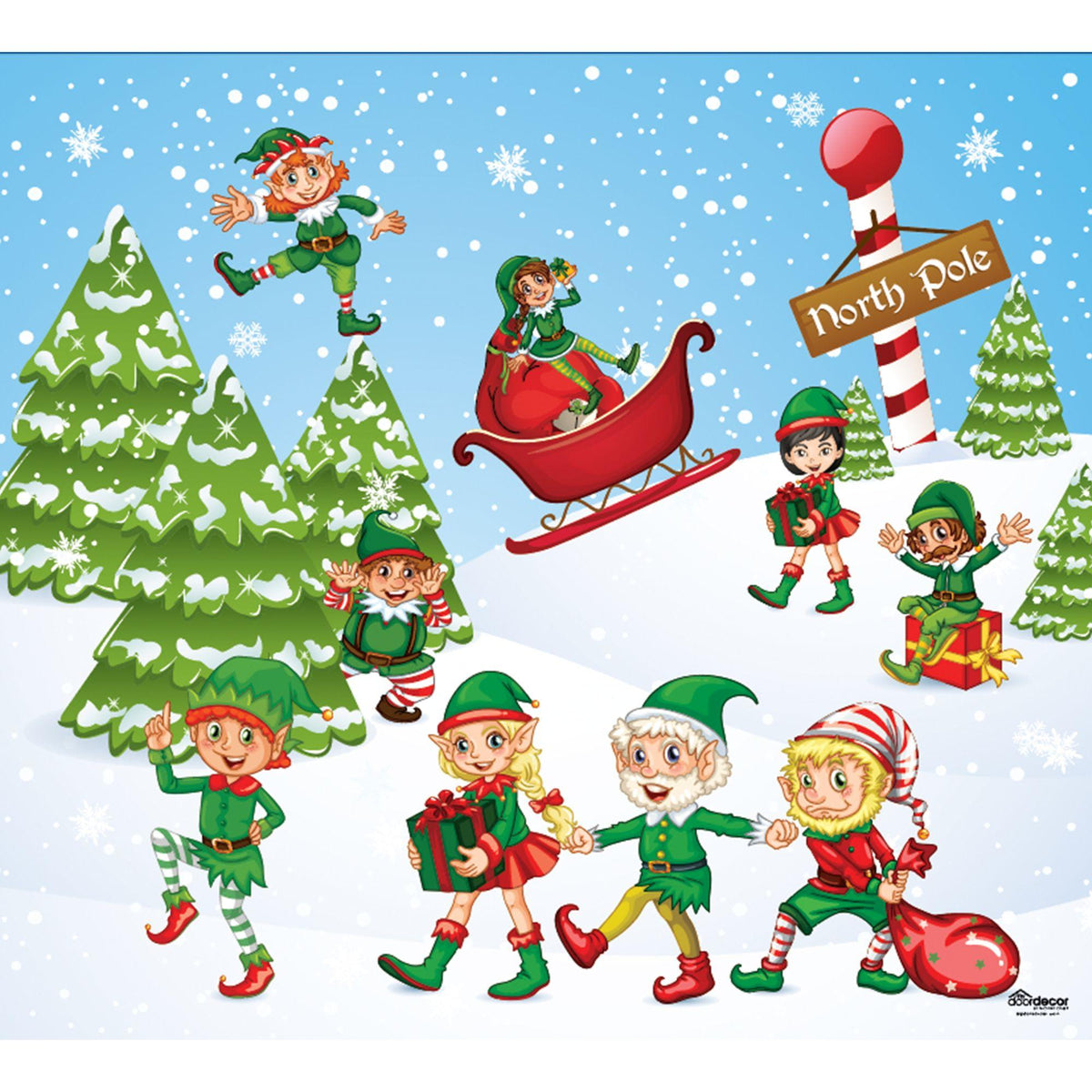 7' x 8' Red and Green "North Pole" Single Car Garage Door Banner