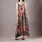 women new summer printed shoulder silk sleeveless dress