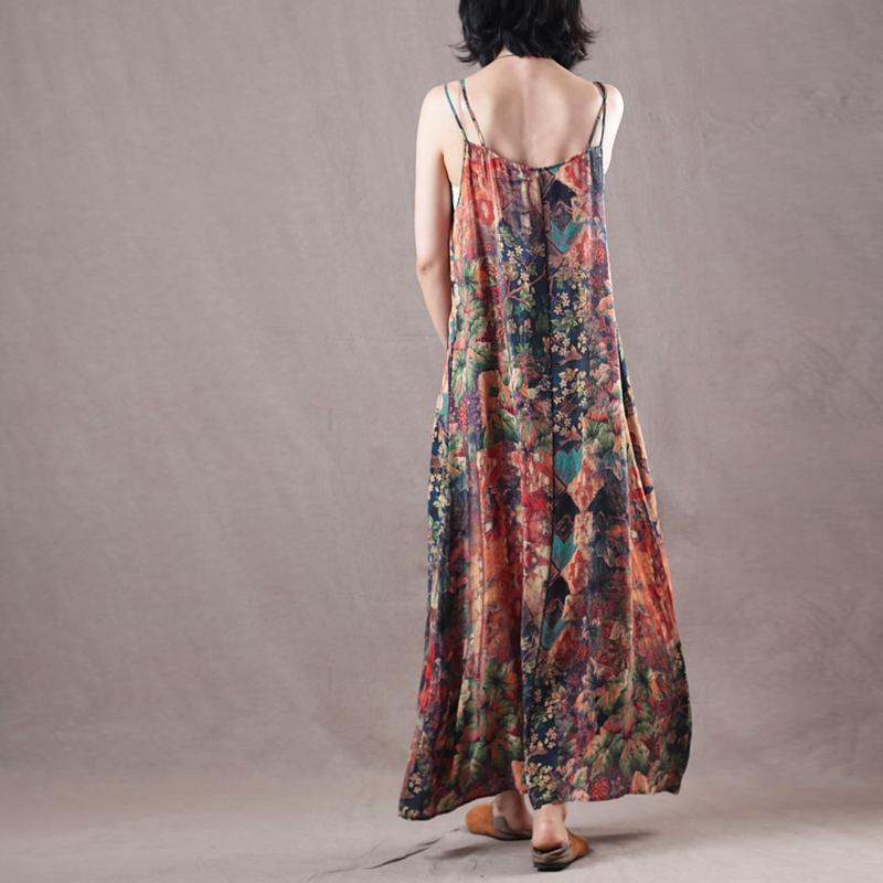 women new summer printed shoulder silk sleeveless dress