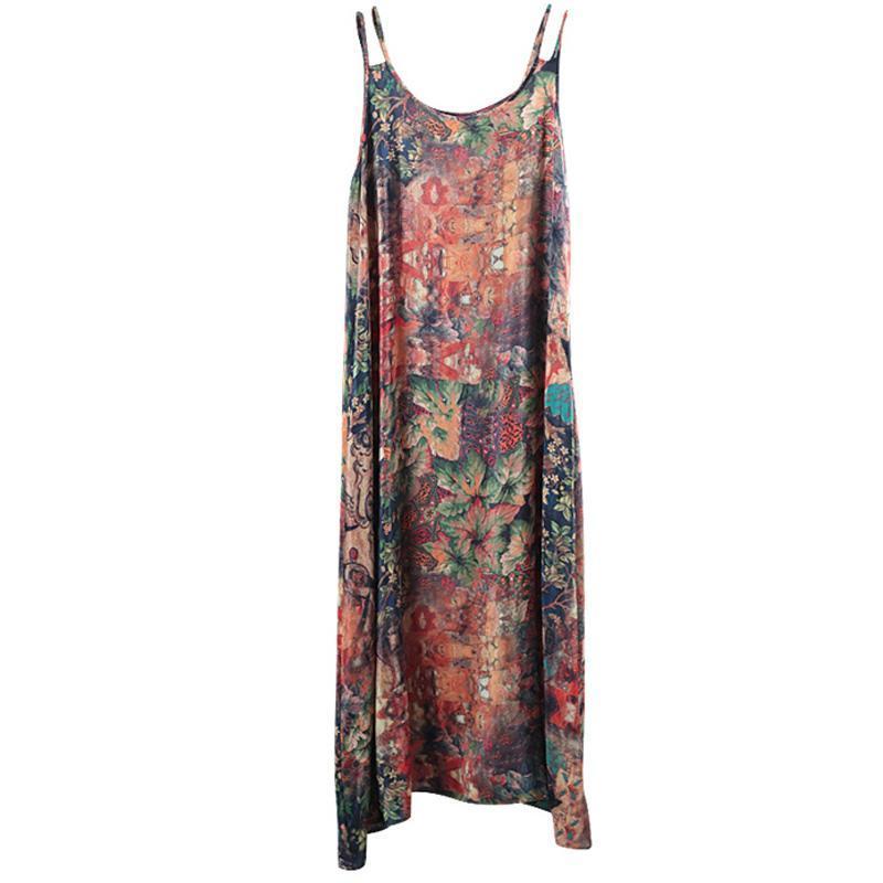 women new summer printed shoulder silk sleeveless dress