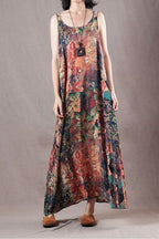 women new summer printed shoulder silk sleeveless dress