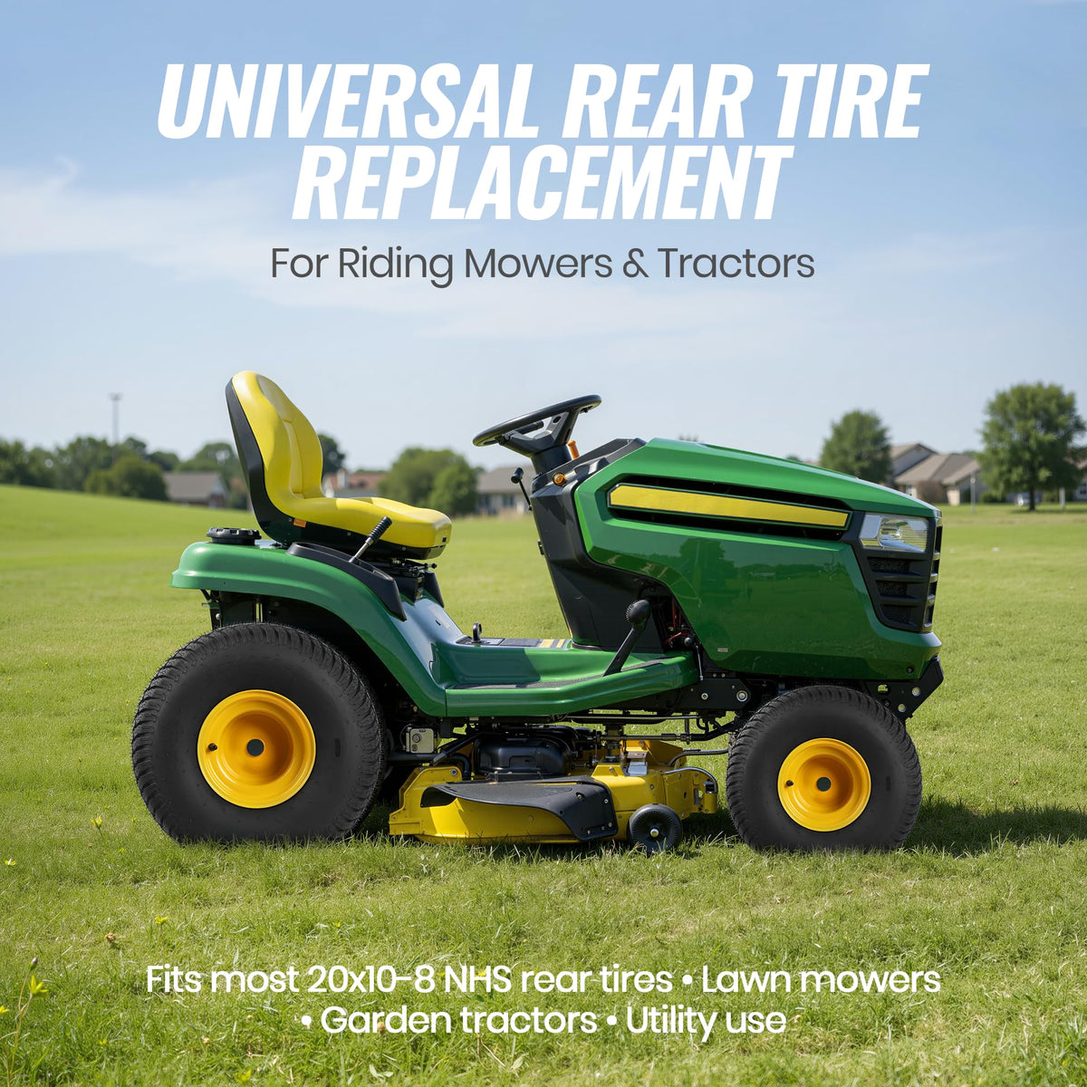 20x10.00-8 Tubeless Lawn Mower Tire and Wheel Assembly (2-Pack), 4-Ply Rear Tire with Steel Rim, 3/4" Bore &amp; 3/16" Keyway, 3.5" Offset Hub, S-Turf Tread, Riding Lawn Mower &amp; Garden Tractor