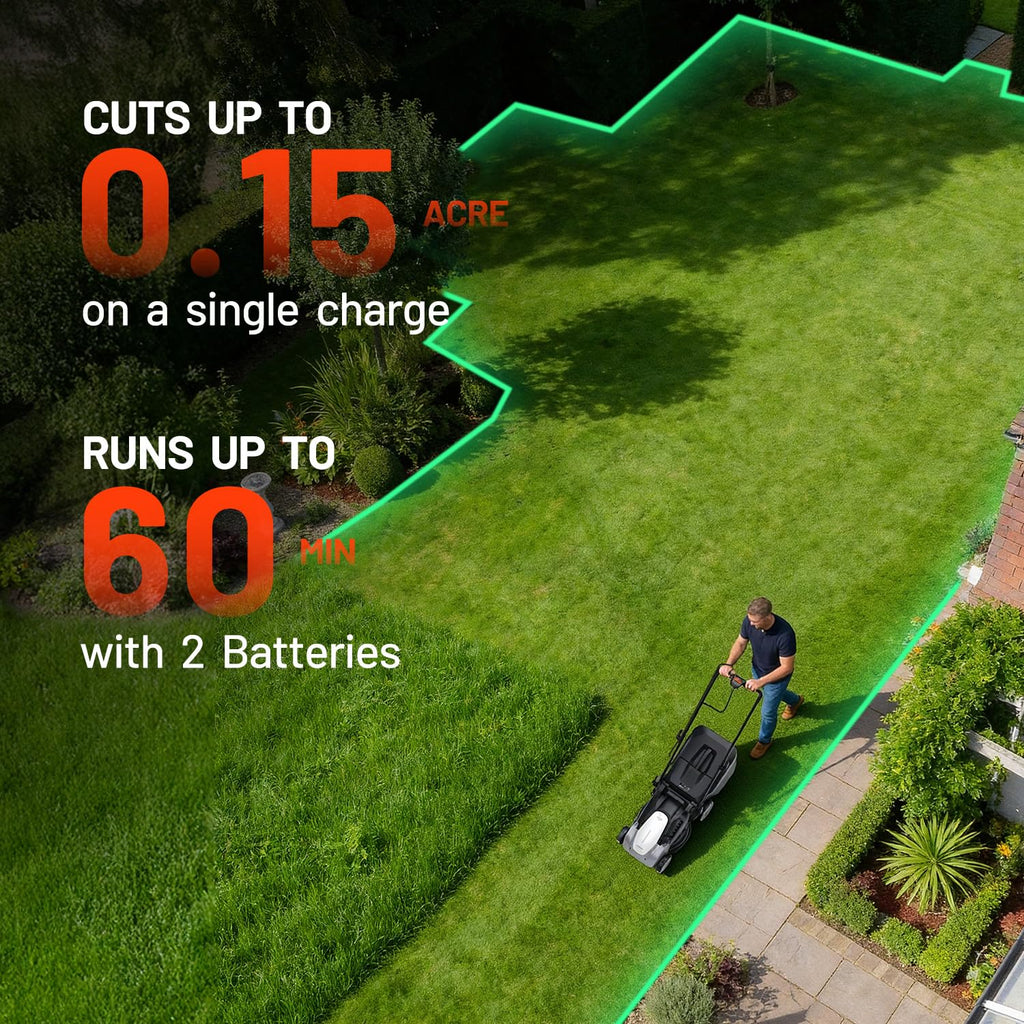 Electric Lawn Mower Cordless,Grass Cutter Machine for 3200 Sq. Ft, Lawnmower with Brushless Motor, 16.5 in Cutting Width, Cutting Height 1-2.5 in, 2 x 5.0 Ah Batteries &amp; Charger