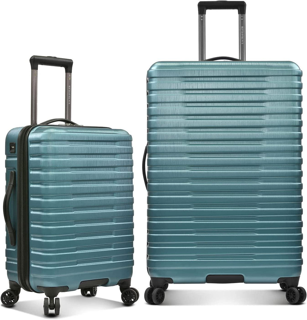 Boren Polycarbonate Hardside Rugged Travel Suitcase Luggage with 8 Spinner Wheels, Aluminum Handle, Teal, 2-Piece Set, USB Port in Carry-On