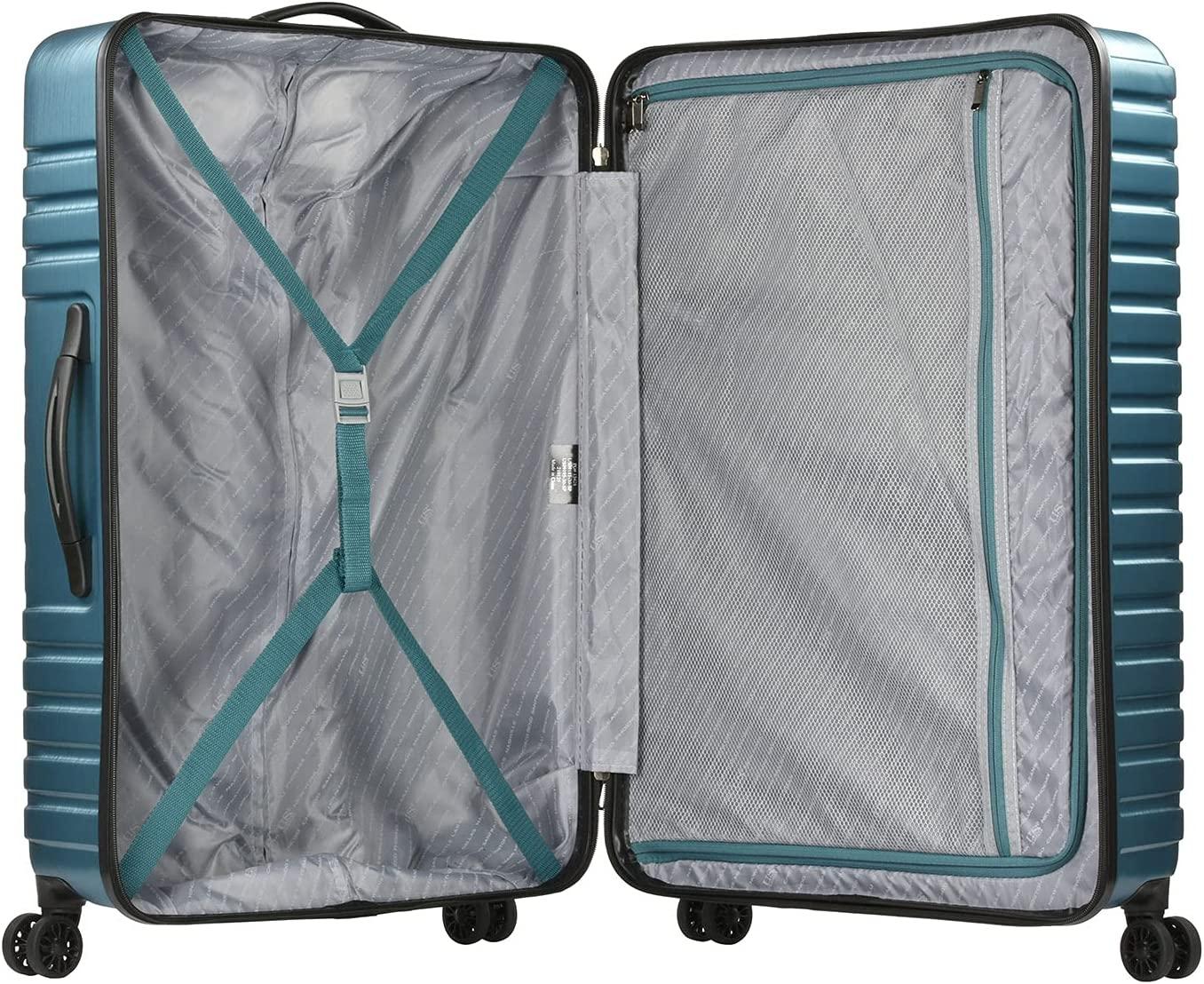 Boren Polycarbonate Hardside Rugged Travel Suitcase Luggage with 8 Spinner Wheels, Aluminum Handle, Teal, 2-Piece Set, USB Port in Carry-On