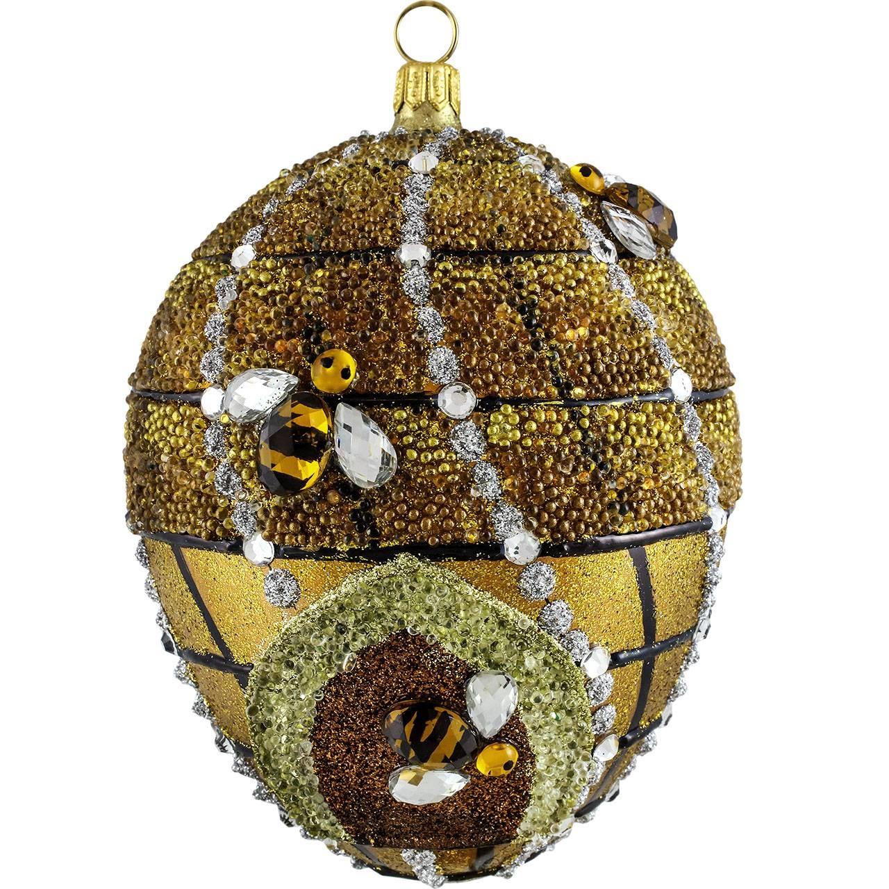 Glitterazzi Beehive Jeweled Egg Polish Glass Christmas Tree Ornament Bee Poland