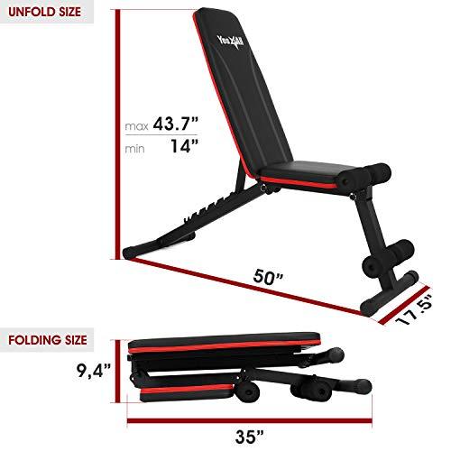 Yes4All Adjustable Weight Bench / Utility Weight Bench with Foldable  閳 Weight Capacity 400 lbs (Red)