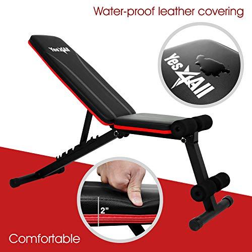 Yes4All Adjustable Weight Bench / Utility Weight Bench with Foldable  閳 Weight Capacity 400 lbs (Red)