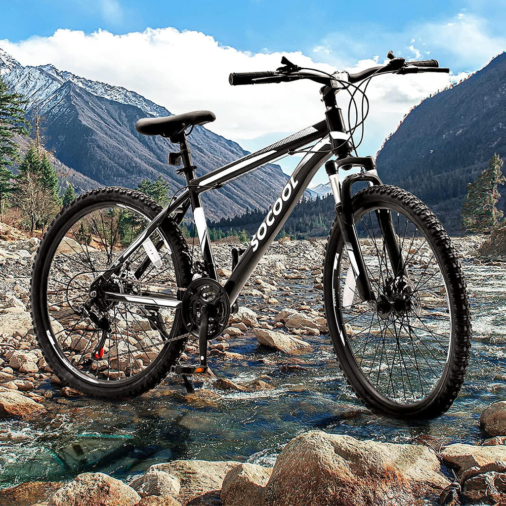 26 Inch Mountain Bike, 21 Speed Bicycle with Full Suspension, Adult Road Offroad City Bike, Full Suspension MTB Cycling Road Racing with Anti-Slip Double Disc Brake for Men Women [US in Stock]