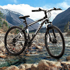 26 Inch Mountain Bike, 21 Speed Bicycle with Full Suspension, Adult Road Offroad City Bike, Full Suspension MTB Cycling Road Racing with Anti-Slip Double Disc Brake for Men Women [US in Stock]