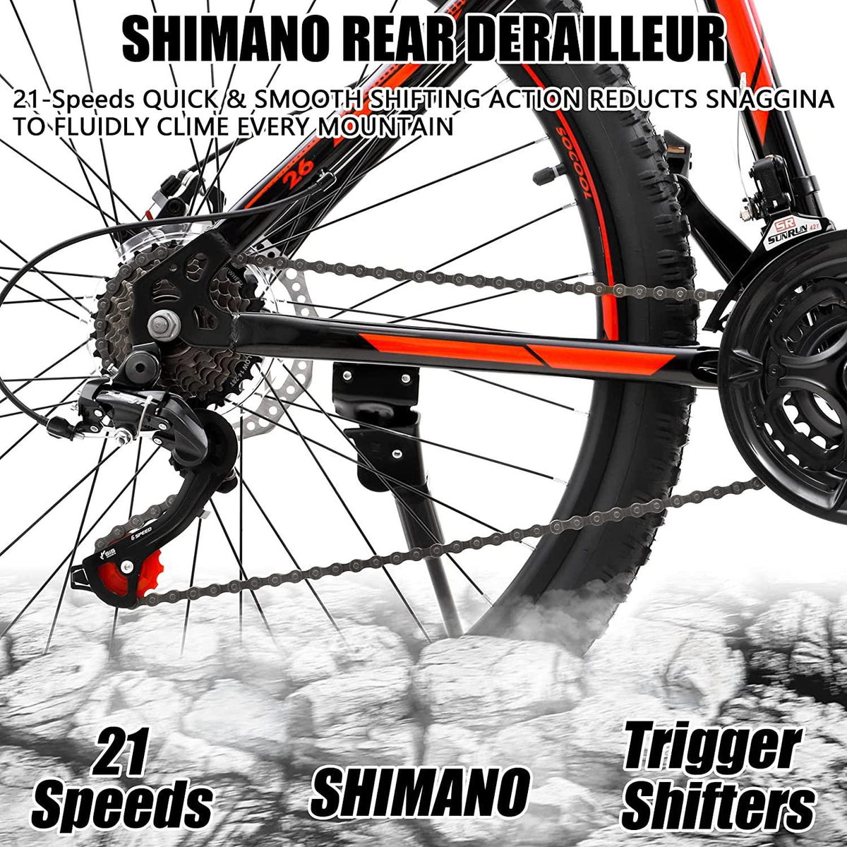 26 Inch Mountain Bike, 21 Speed Bicycle with Full Suspension, Adult Road Offroad City Bike, Full Suspension MTB Cycling Road Racing with Anti-Slip Double Disc Brake for Men Women [US in Stock]