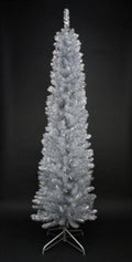 Joedot 6' x 20" Pre-Lit Silver Tinsel Artificial Christmas Tree- Clear Lights