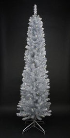 Joedot 6' x 20" Pre-Lit Silver Tinsel Artificial Christmas Tree- Clear Lights