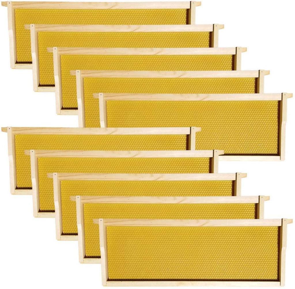 hoover hives - medium frames &amp; foundations (100 pack) - langstroth beehive wooden frames, natural honey colored food grade plastic foundations dipped in natural beeswax