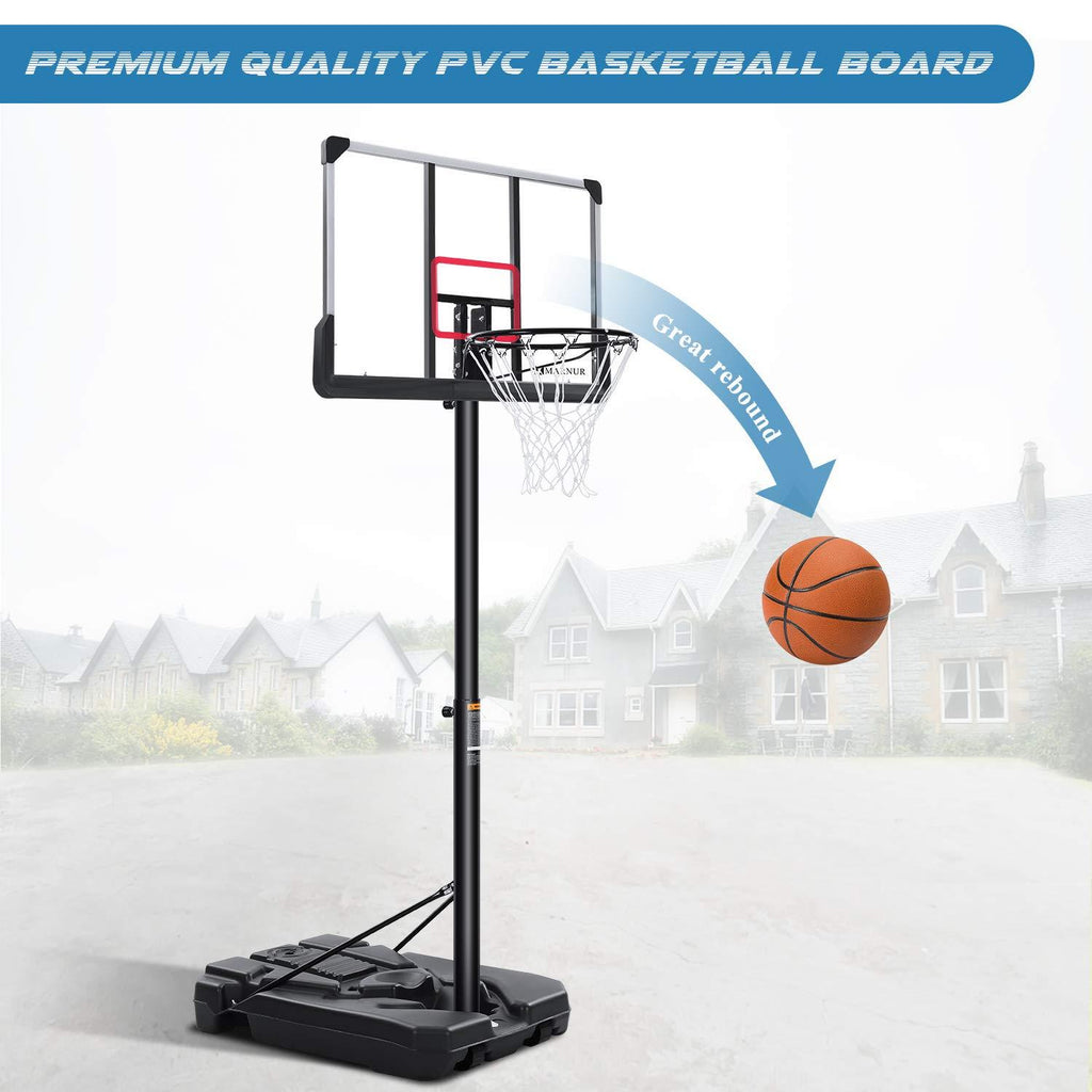 MARNUR 44inch Basketball Hoop Basketball System, 6 ft 7 in to 10 ft  Height Adjustable Portable Basketball Goal Basketball Equipment with Big Backboard &amp; Wheels and LarBase