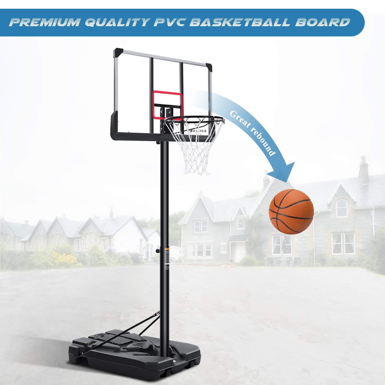 MARNUR 44inch Basketball Hoop Basketball System, 6 ft 7 in to 10 ft  Height Adjustable Portable Basketball Goal Basketball Equipment with Big Backboard &amp; Wheels and LarBase