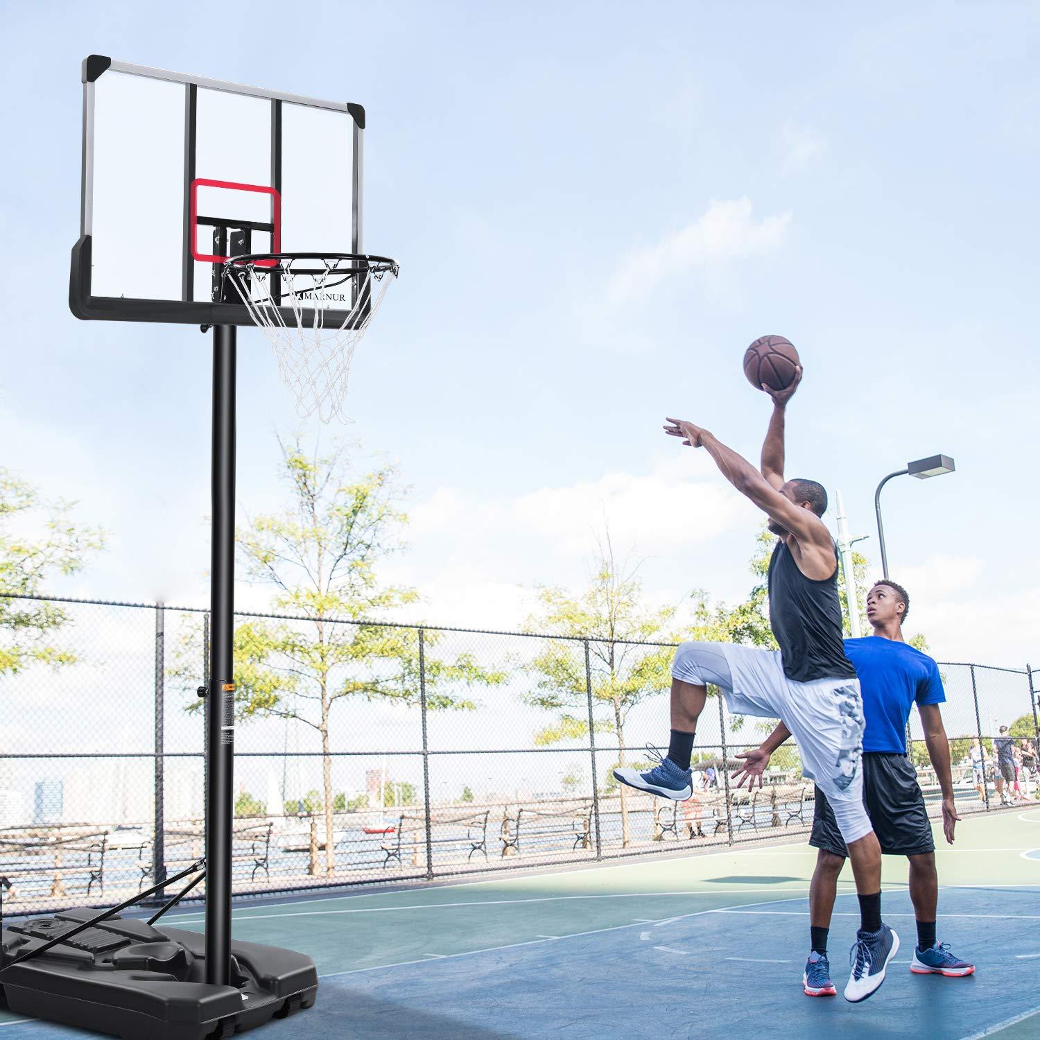 MARNUR 44inch Basketball Hoop Basketball System, 6 ft 7 in to 10 ft  Height Adjustable Portable Basketball Goal Basketball Equipment with Big Backboard &amp; Wheels and LarBase