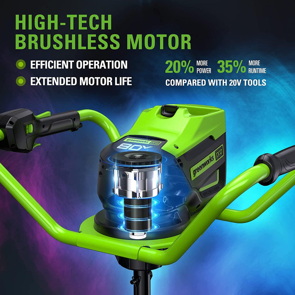 greenworks pro 80v brushless (58cc gas equivalent) earth auger / post hole digger - auger bit and battery / charger sold separately