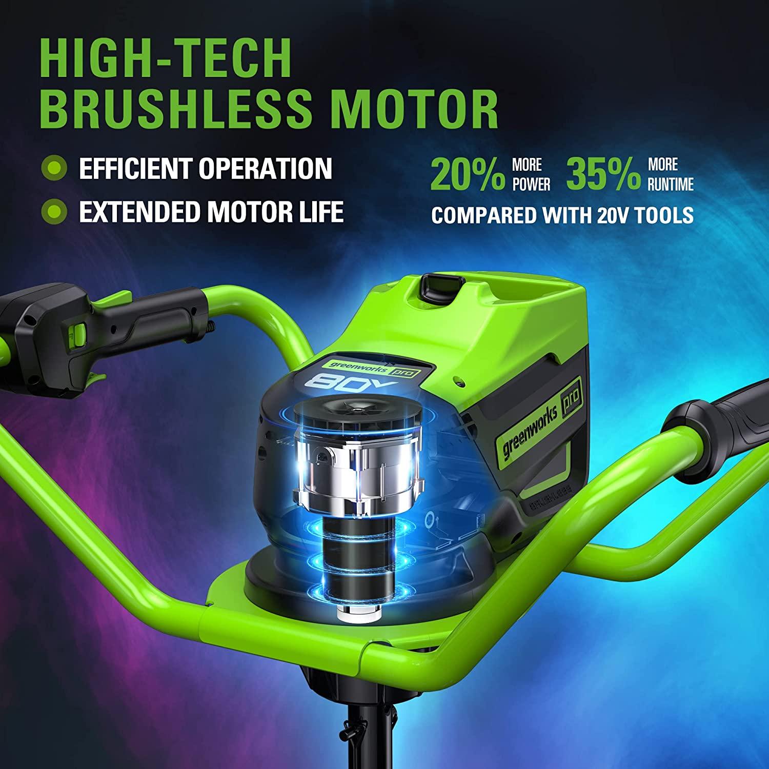 greenworks pro 80v brushless (58cc gas equivalent) earth auger / post hole digger - auger bit and battery / charger sold separately