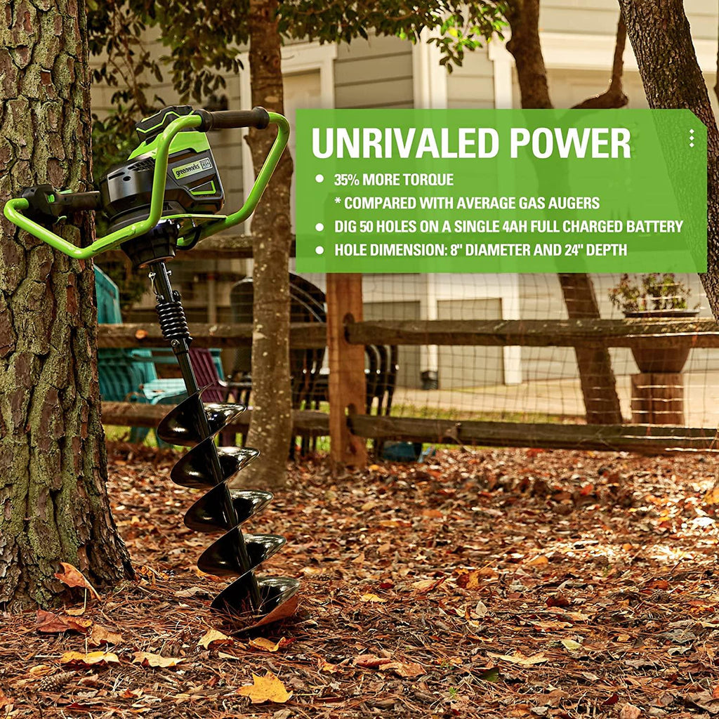 greenworks pro 80v brushless (58cc gas equivalent) earth auger / post hole digger - auger bit and battery / charger sold separately