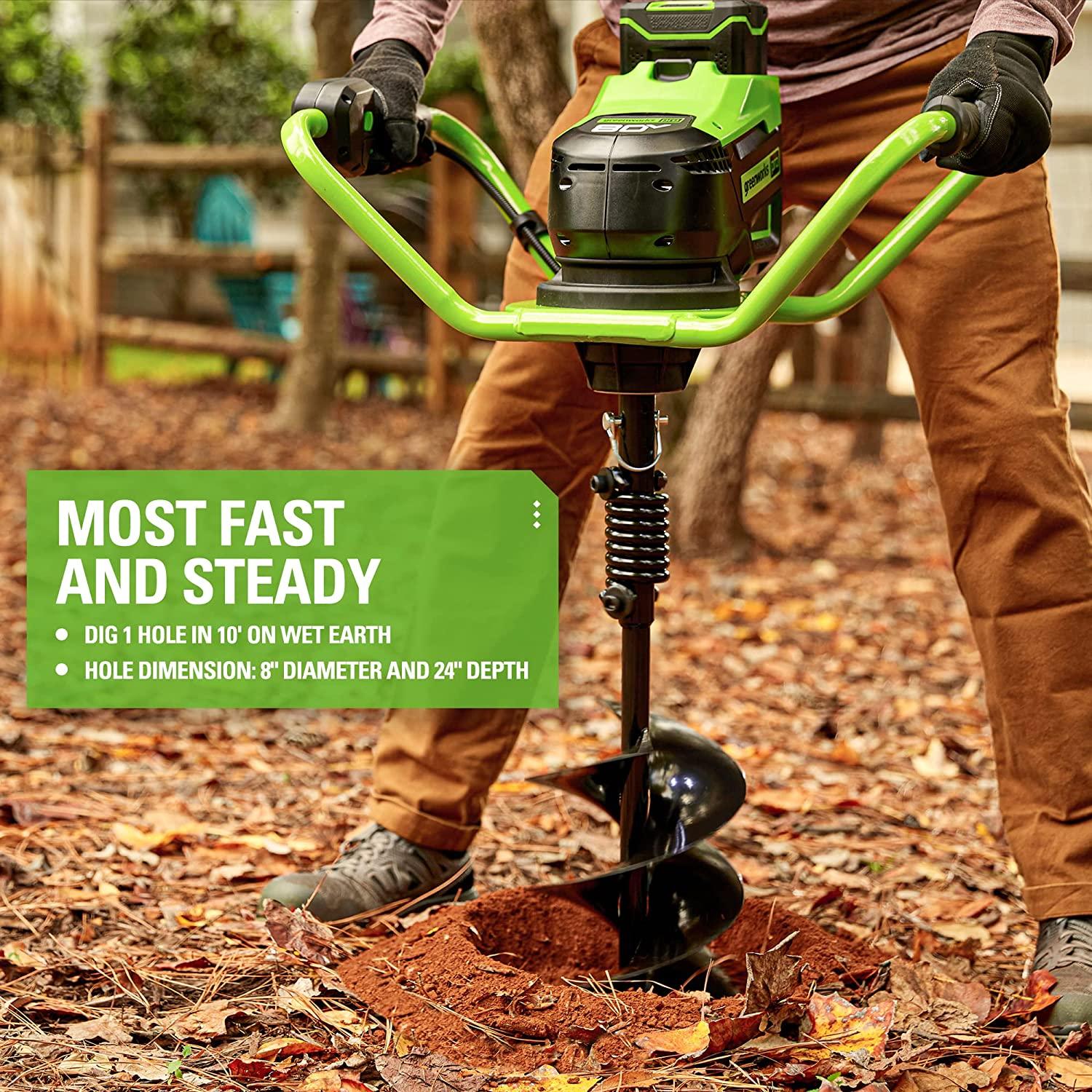 greenworks pro 80v brushless (58cc gas equivalent) earth auger / post hole digger - auger bit and battery / charger sold separately