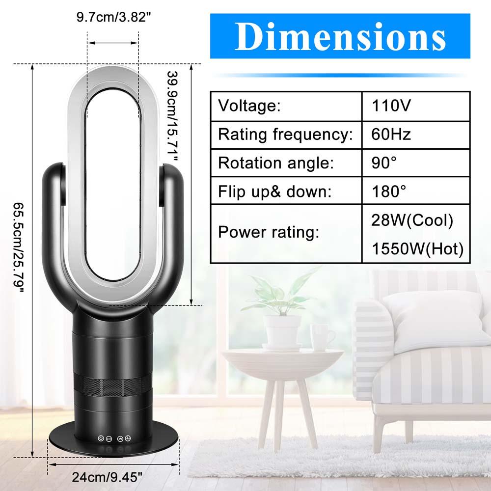 26-inch Bladeless Tower Fan, Heater &amp; Coolingn Combo, with Remote Control, Black