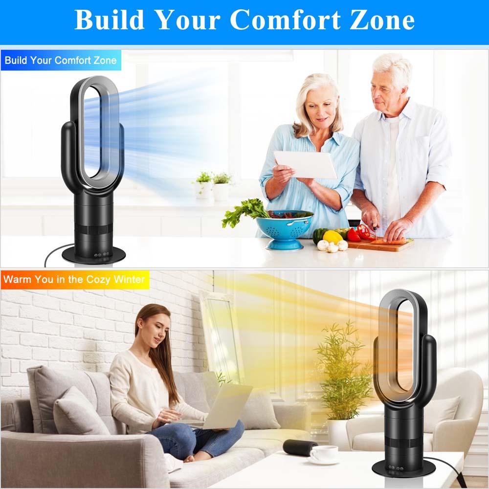 26-inch Bladeless Tower Fan, Heater &amp; Coolingn Combo, with Remote Control, Black