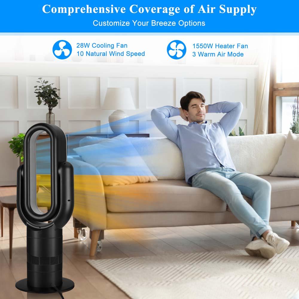 26-inch Bladeless Tower Fan, Heater &amp; Coolingn Combo, with Remote Control, Black