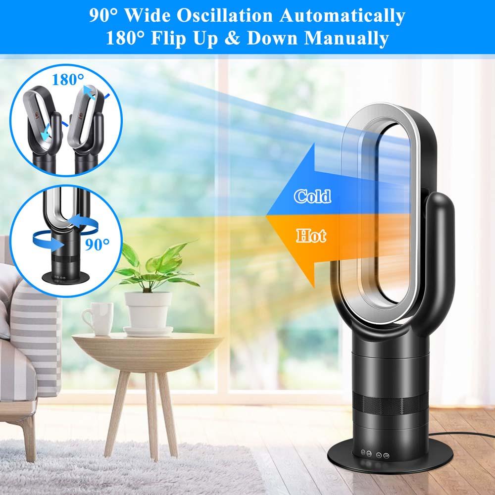 26-inch Bladeless Tower Fan, Heater &amp; Coolingn Combo, with Remote Control, Black