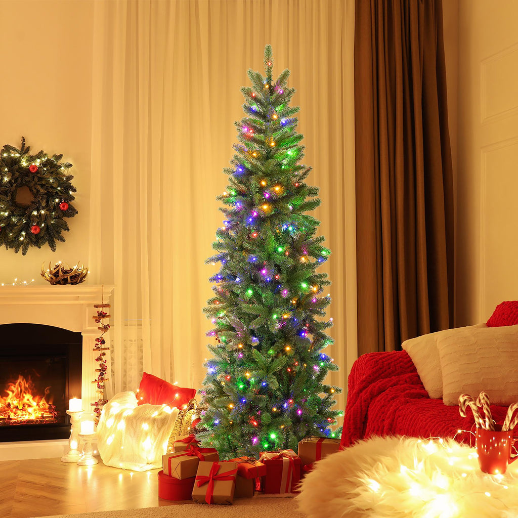 Costway 6FT Pre-Lit Hinged Artificial Christmas Tree w/ 648 Tips &amp; 270 Multicolor Lights