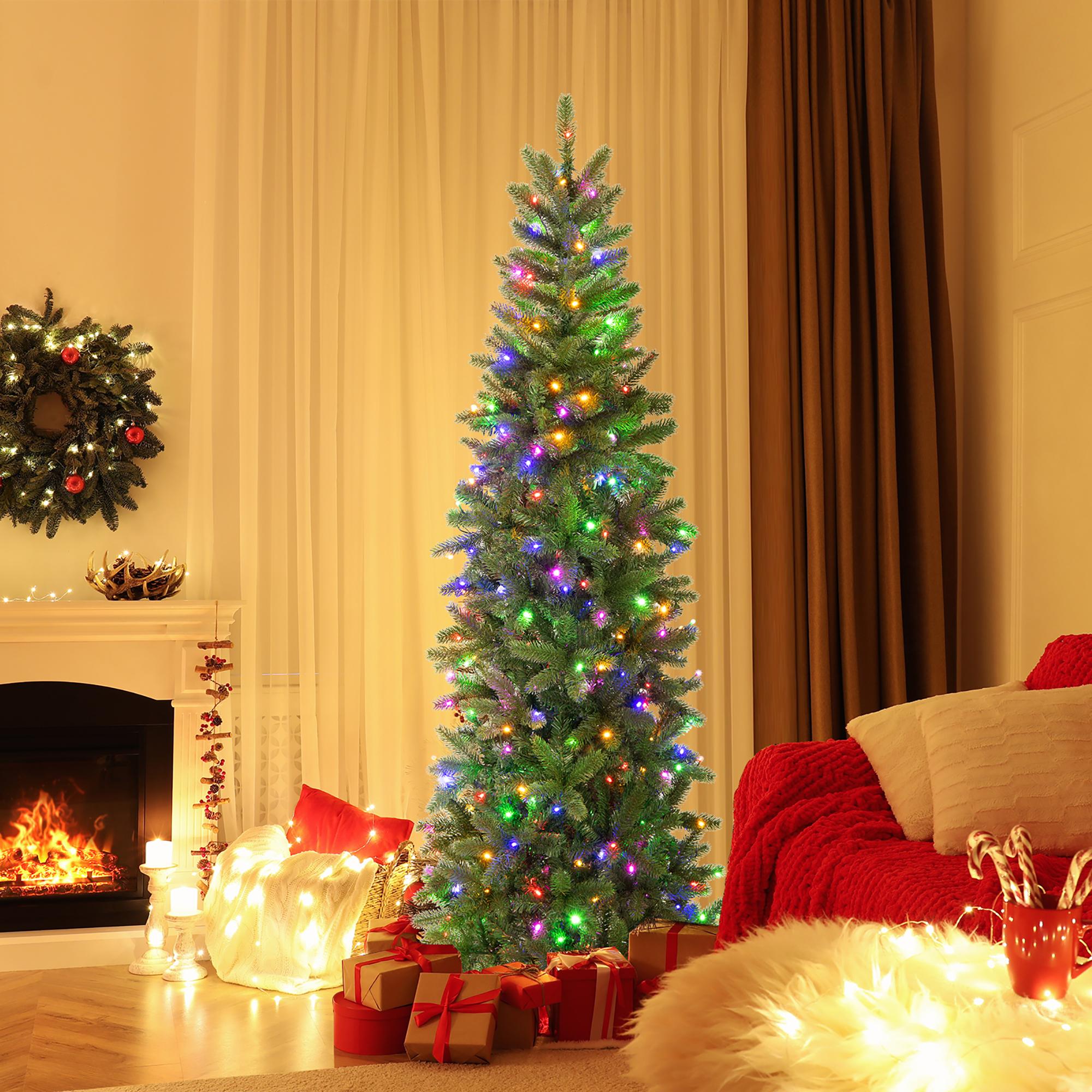 Costway 6FT Pre-Lit Hinged Artificial Christmas Tree w/ 648 Tips &amp; 270 Multicolor Lights
