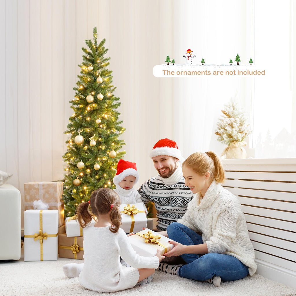 Costway 6FT Pre-Lit Hinged Artificial Christmas Tree w/ 648 Tips &amp; 270 Multicolor Lights