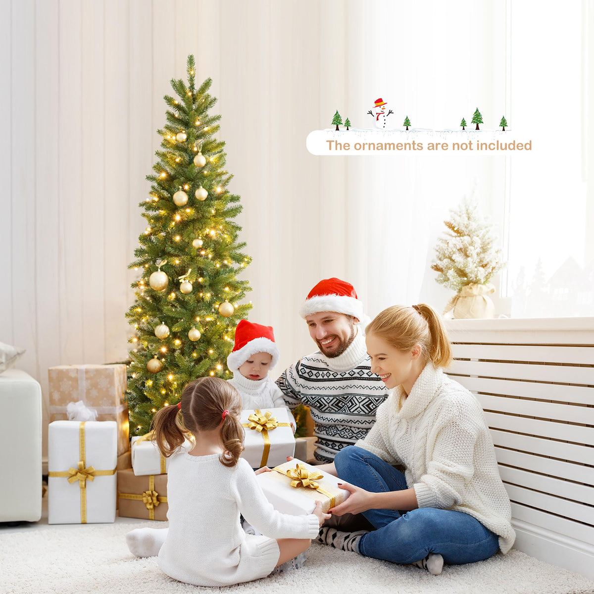 Costway 6FT Pre-Lit Hinged Artificial Christmas Tree w/ 648 Tips &amp; 270 Multicolor Lights