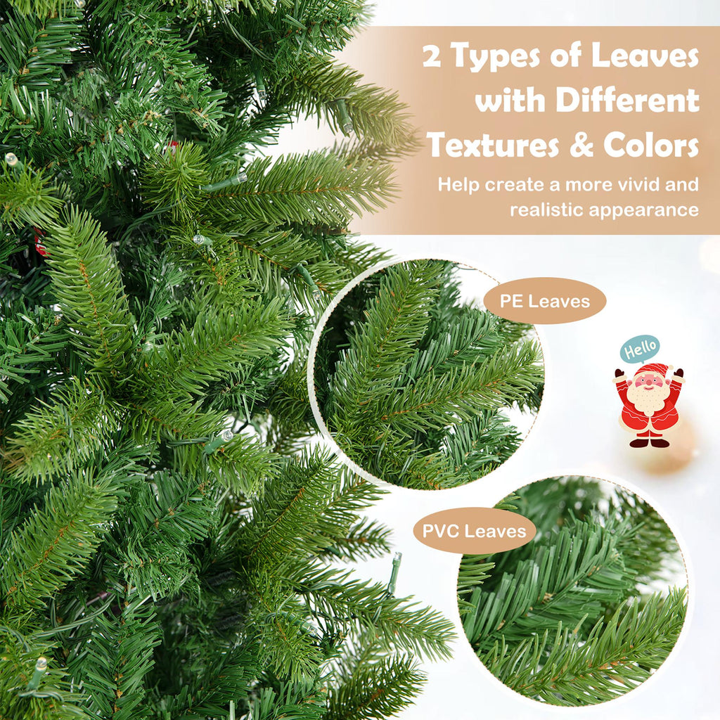 Costway 6FT Pre-Lit Hinged Artificial Christmas Tree w/ 648 Tips &amp; 270 Multicolor Lights