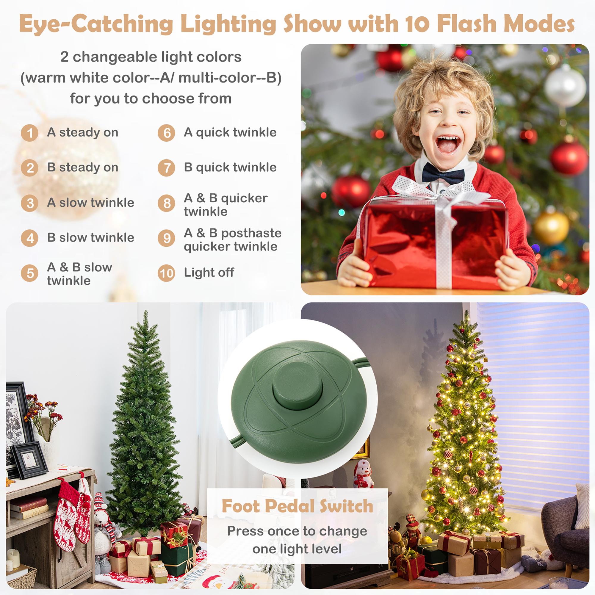 Costway 6FT Pre-Lit Hinged Artificial Christmas Tree w/ 648 Tips &amp; 270 Multicolor Lights
