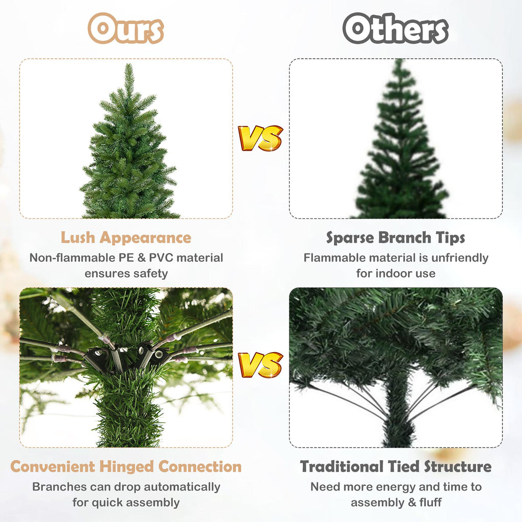 Costway 6FT Pre-Lit Hinged Artificial Christmas Tree w/ 648 Tips &amp; 270 Multicolor Lights