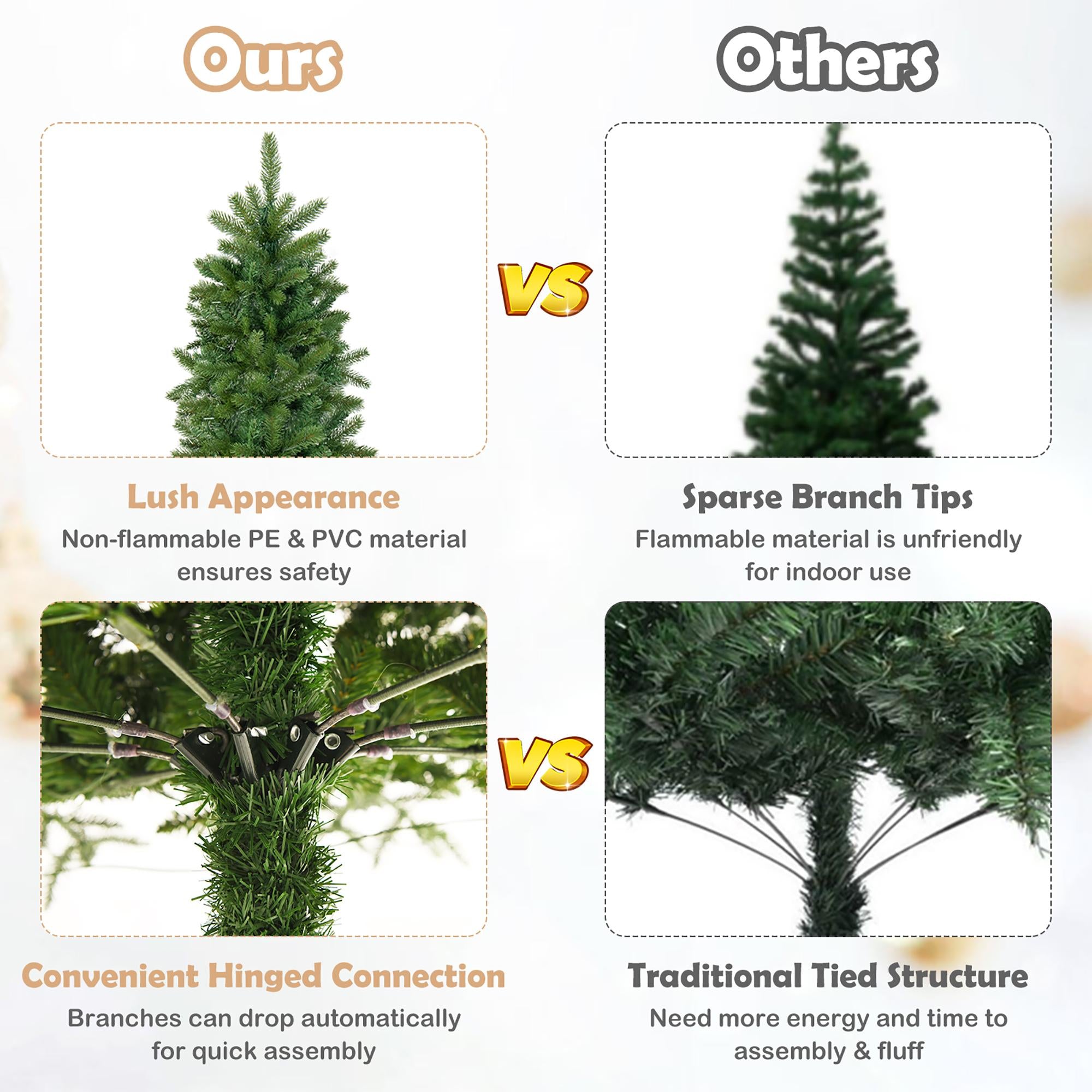 Costway 6FT Pre-Lit Hinged Artificial Christmas Tree w/ 648 Tips &amp; 270 Multicolor Lights