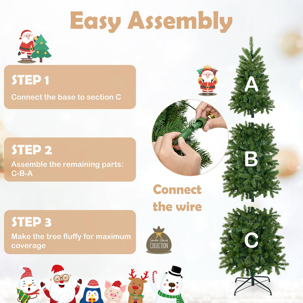 Costway 6FT Pre-Lit Hinged Artificial Christmas Tree w/ 648 Tips &amp; 270 Multicolor Lights