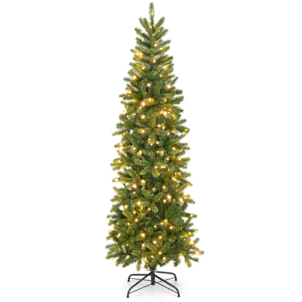 Costway 6FT Pre-Lit Hinged Artificial Christmas Tree w/ 648 Tips &amp; 270 Multicolor Lights