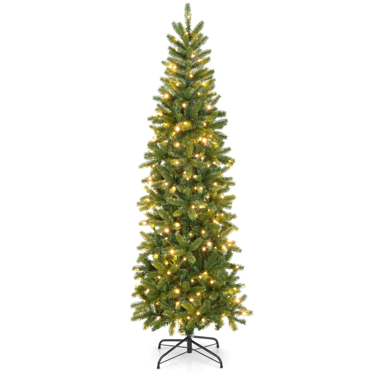 Costway 6FT Pre-Lit Hinged Artificial Christmas Tree w/ 648 Tips &amp; 270 Multicolor Lights