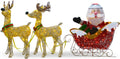 National Tree Company Pre-lit Artificial Christmas Décor Includes Strung White Lights and Ground Stakes-Reindeer and Santa's Sleigh-34 Inch