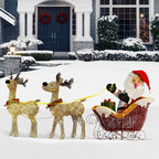 National Tree Company Pre-lit Artificial Christmas Décor Includes Strung White Lights and Ground Stakes-Reindeer and Santa's Sleigh-34 Inch
