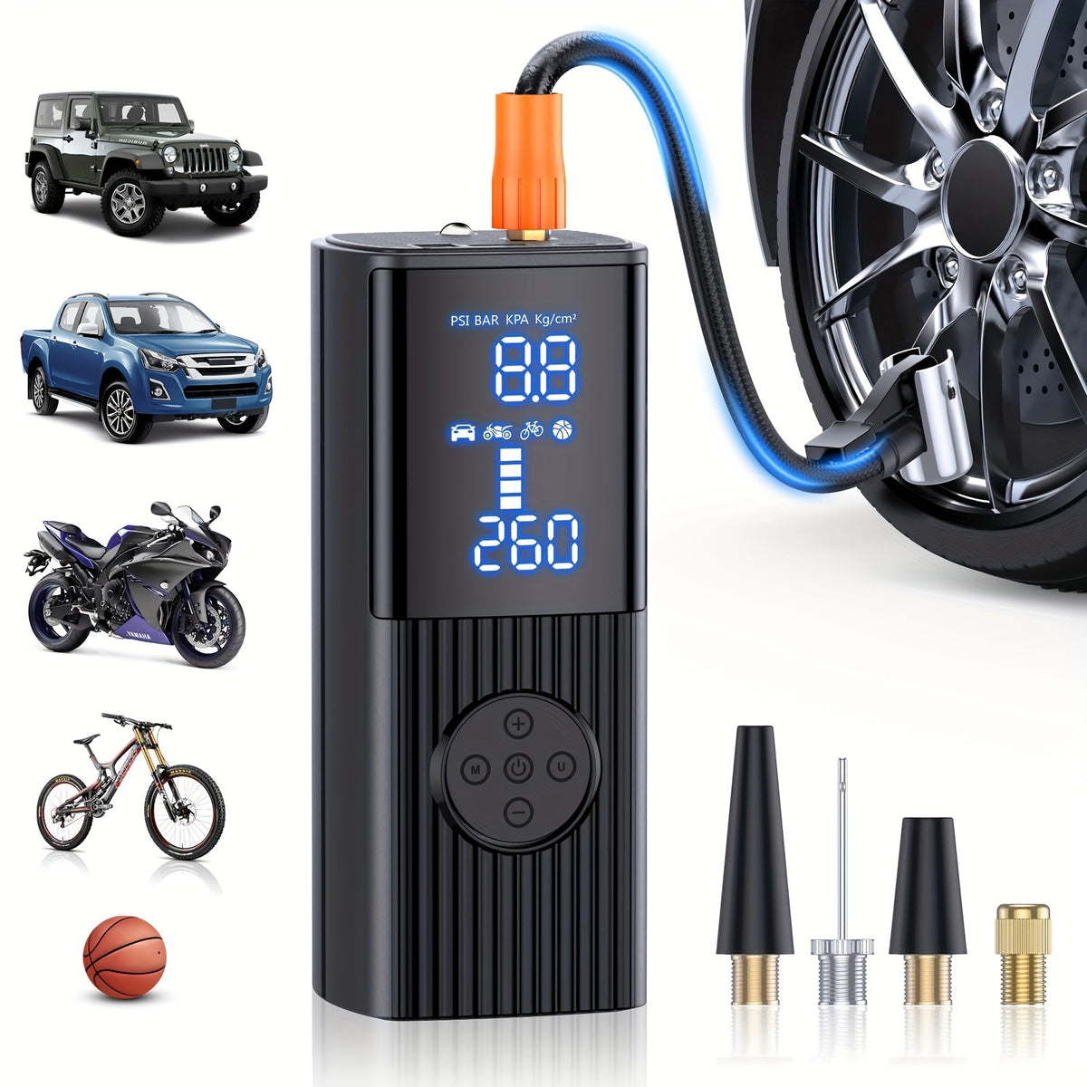 Tire Inflator Portable Air Compressor-180PSI & 20000mAh Portable Air Pump, Accurate Pressure LCD Display, 3X Fast Inflation For Cars,Bikes Balls