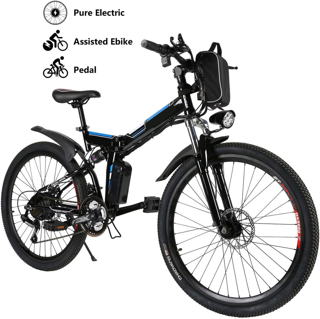 Yiilove 26'' Electric Bicycle Electric Mountain Bike for Adult with 36V Lithium-Ion Battery 250W Powerful Motor 21 Speed Ebike (Black Blue)
