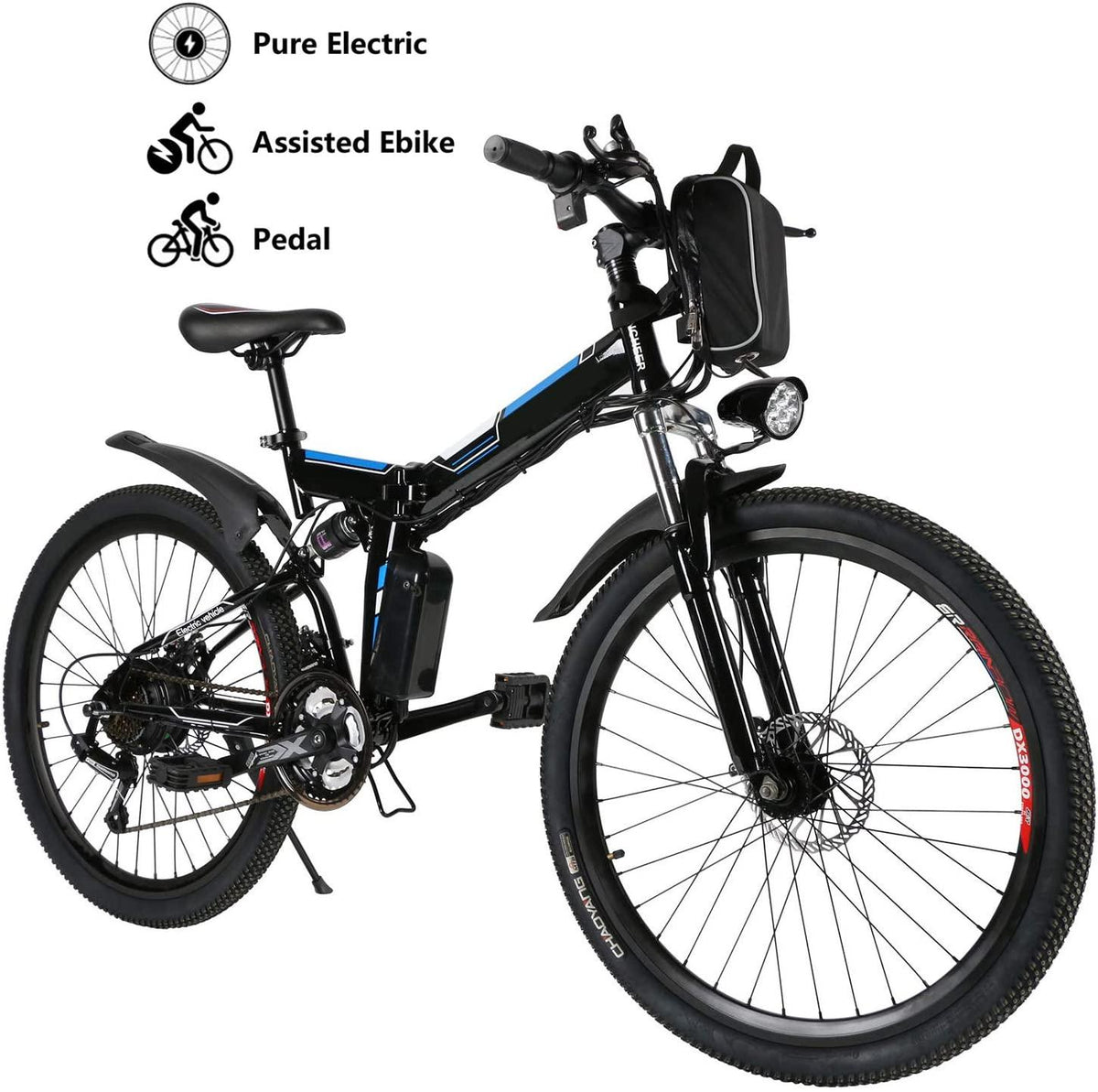 Yiilove 26'' Electric Bicycle Electric Mountain Bike for Adult with 36V Lithium-Ion Battery 250W Powerful Motor 21 Speed Ebike (Black Blue)