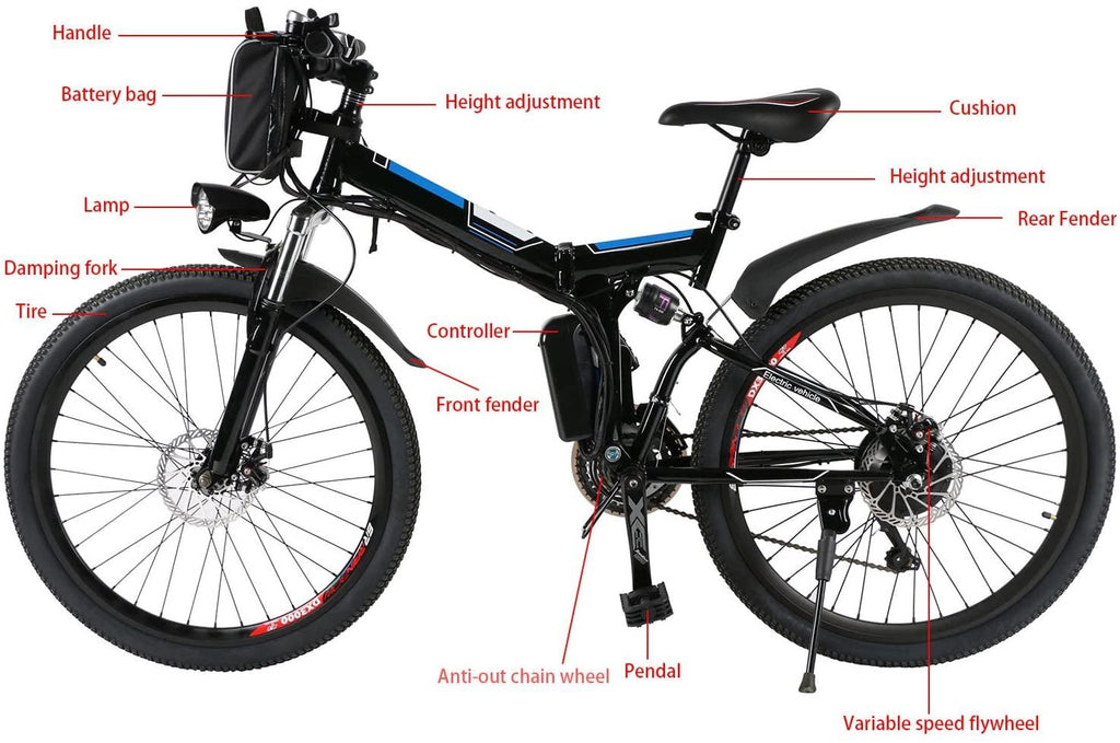 Yiilove 26'' Electric Bicycle Electric Mountain Bike for Adult with 36V Lithium-Ion Battery 250W Powerful Motor 21 Speed Ebike (Black Blue)