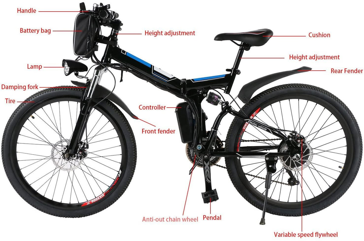 Yiilove 26'' Electric Bicycle Electric Mountain Bike for Adult with 36V Lithium-Ion Battery 250W Powerful Motor 21 Speed Ebike (Black Blue)
