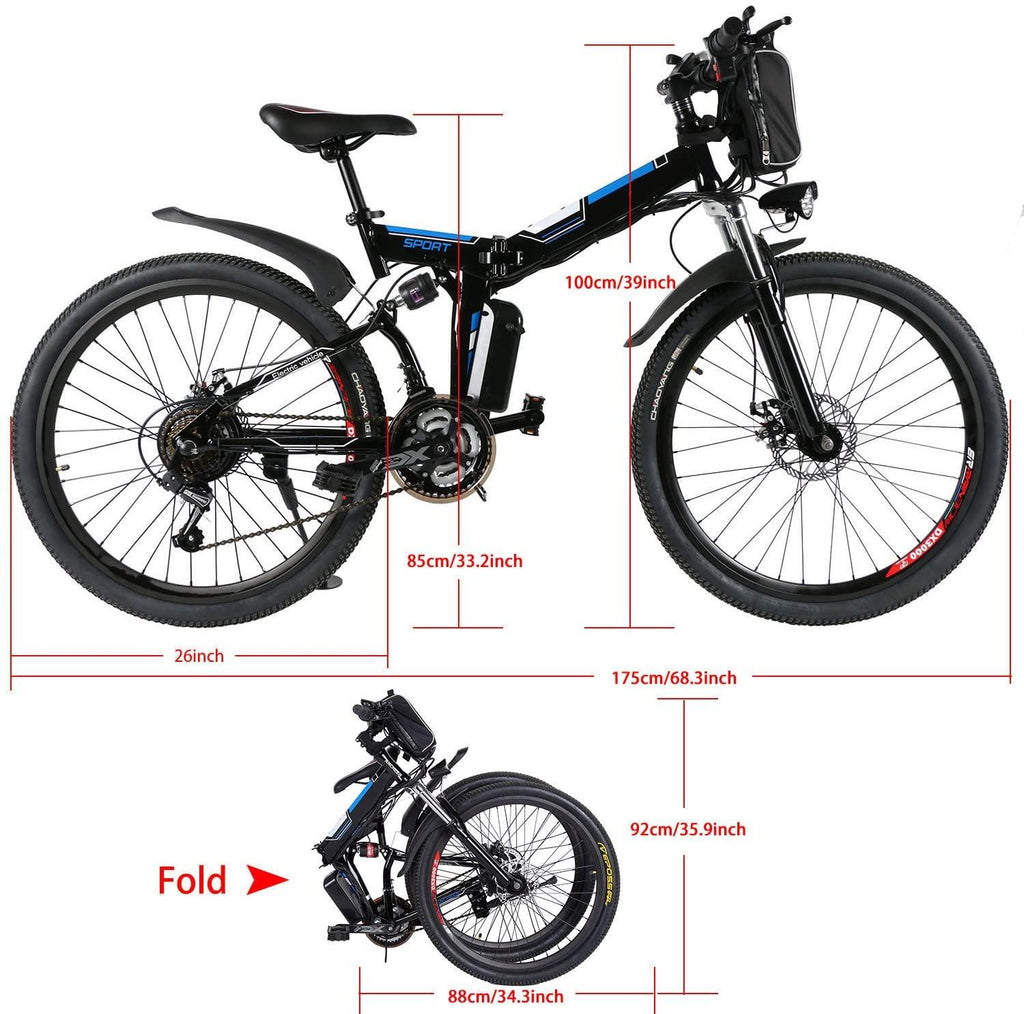 Yiilove 26'' Electric Bicycle Electric Mountain Bike for Adult with 36V Lithium-Ion Battery 250W Powerful Motor 21 Speed Ebike (Black Blue)